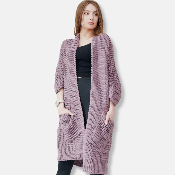 Drune | Mantel aus Strick - Oversized Fit - Offene Front - Patten Taschen - Gerippte Kanten