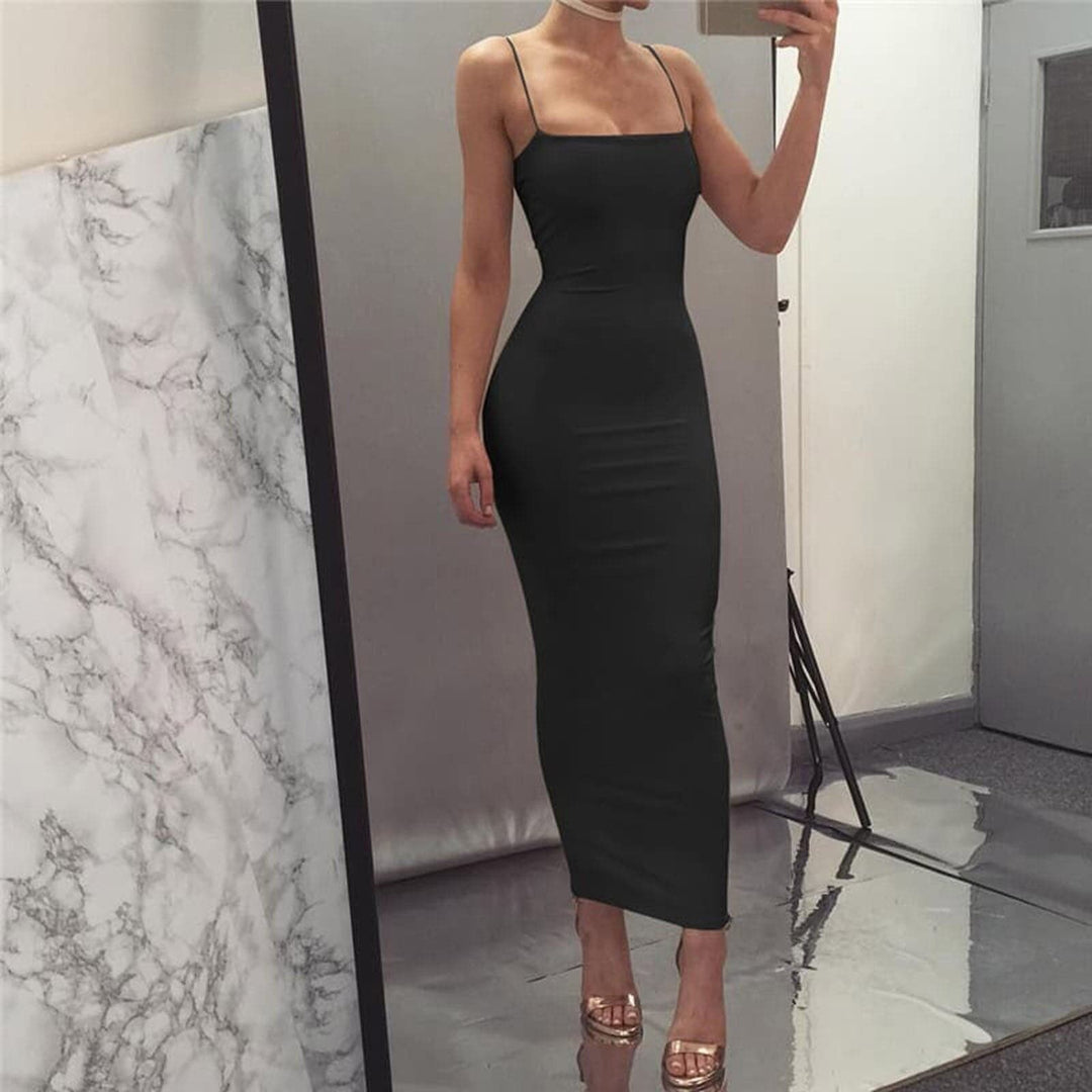 Drune | Bodycon Kleid Midi Länge Spaghettiträger Elegant und Figurbetont