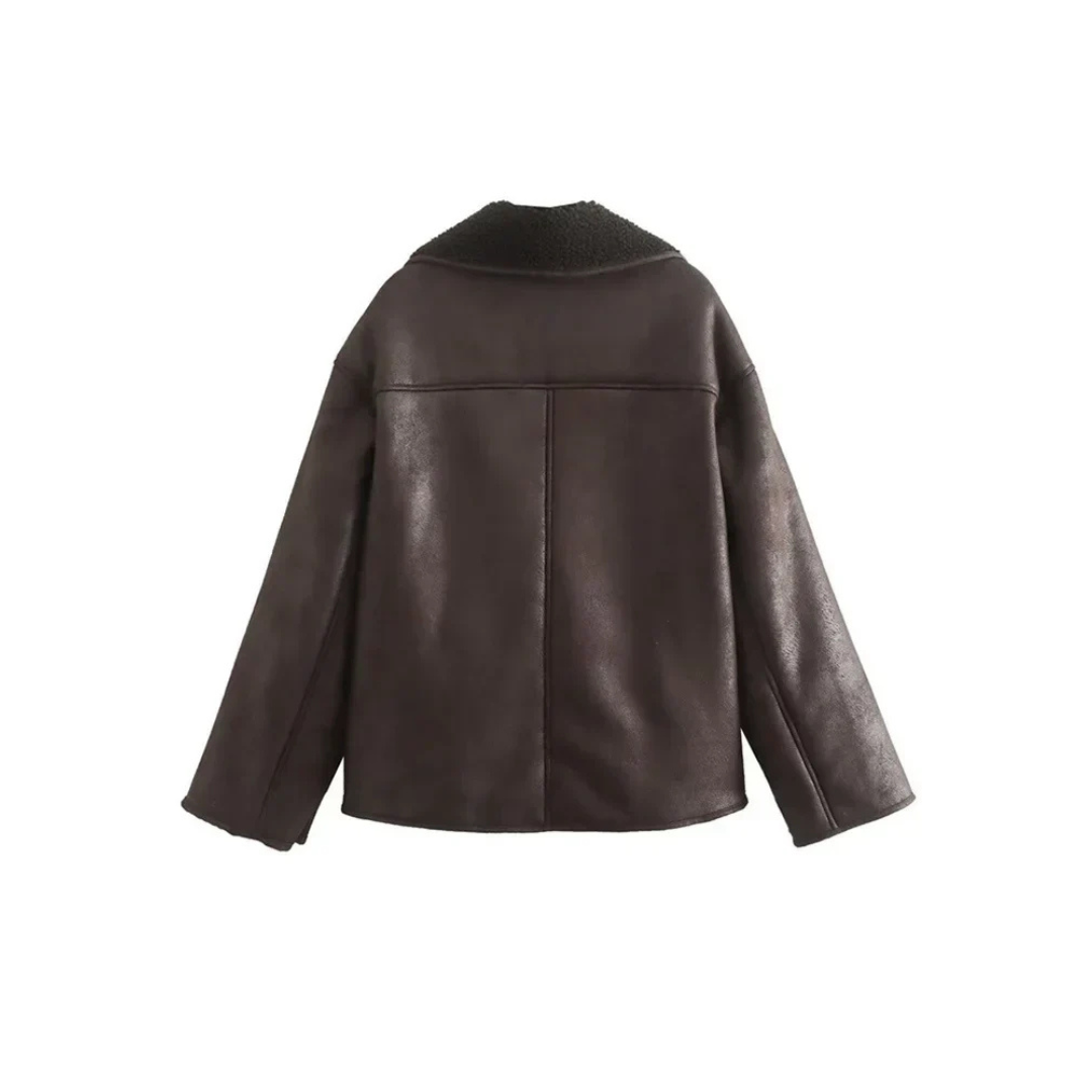 Drune | Frauen Stilvolle Lange Ärmel Kragen Jacke Winterstil