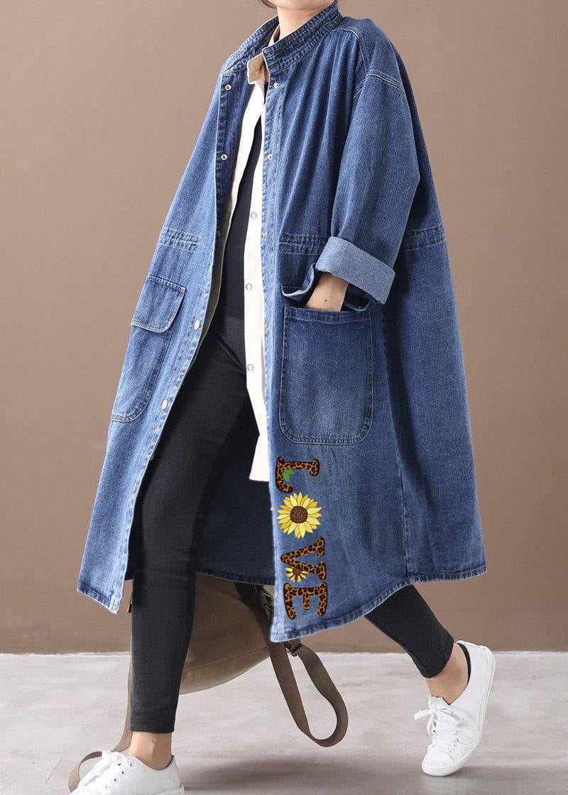 Drune | Denim Blauer Plus Size Trenchcoat Mit Kordelzug