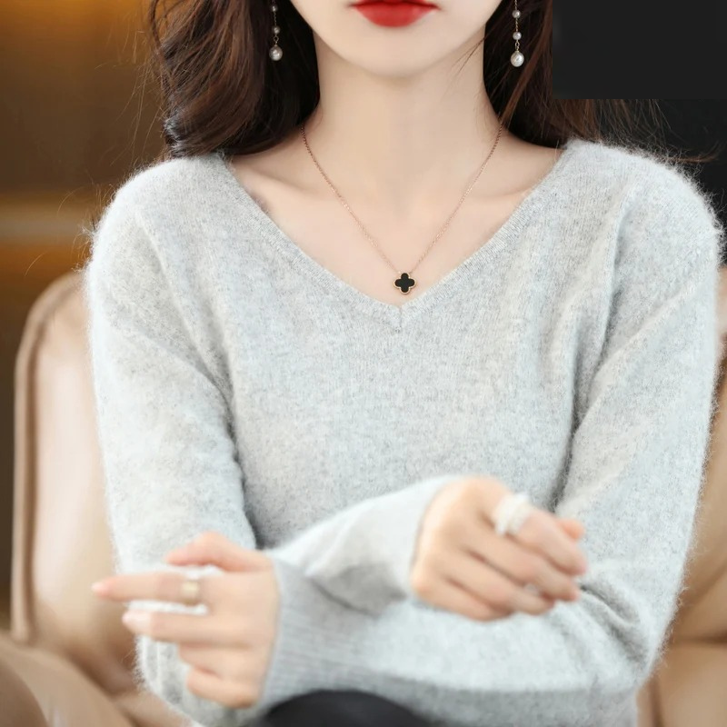 Drune | Cashmere Pullover Damen V-ausschnitt Leichter und Weicher Strickpullover