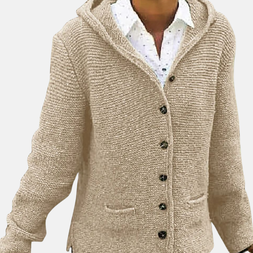 Drune | Woll Kapuzencardigan - Knopf-Front Rippenstrickcardigan