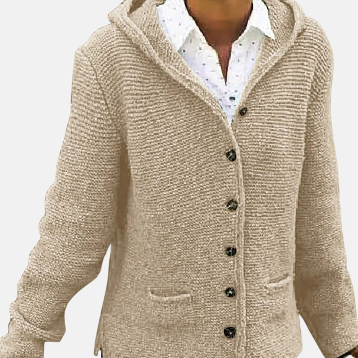 Drune | Woll Kapuzencardigan - Knopf-Front Rippenstrickcardigan