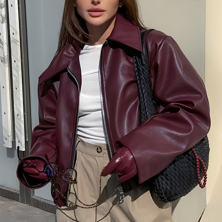 Drune | Trendige Damenjacke aus Lederimitat mit Zipper