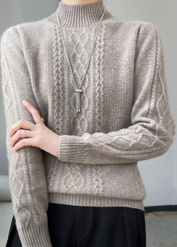 Drune | Gemütlicher Hoher Kragen Zopfmuster Pullover Ideal für den Winter