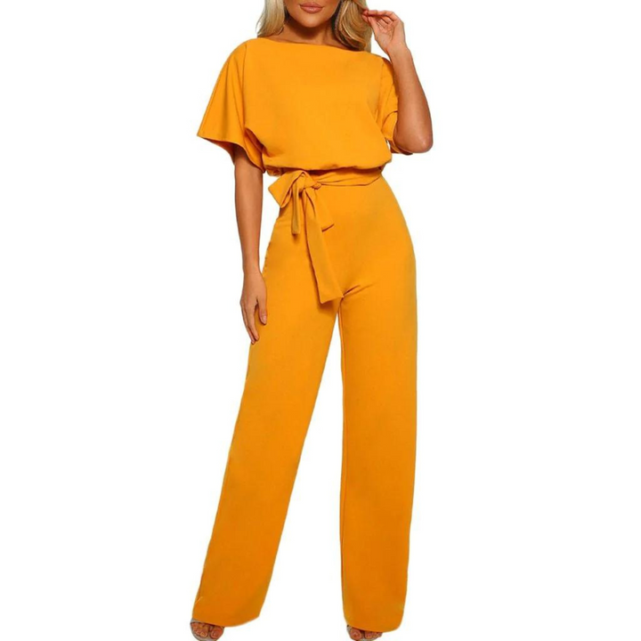 Drune | Damen Overall, Kurzarmkombination, Club-Outfit, weite und bequeme Beine, mit Gürtel