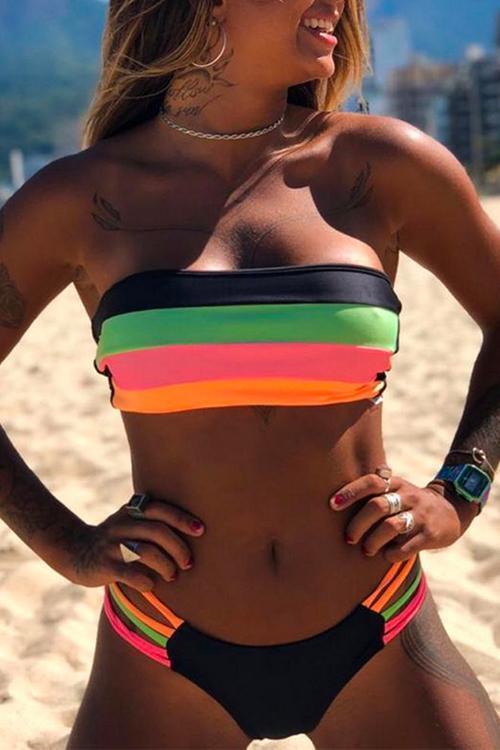 Drune | Rosiedress Rainbow Gestreifter Tube Top Bandeau Bikini Set
