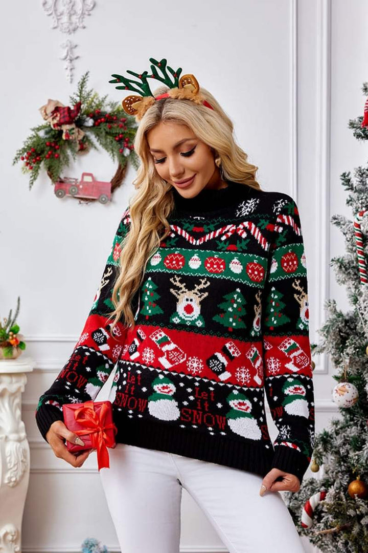 Drune | Hoher Hals Weihnachten Schneemann Stickerei Pullover