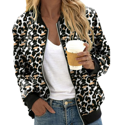 Drune | Leopardprint Schwarz Mit Revers Mit Reißverschluss Damen Sommerjacke