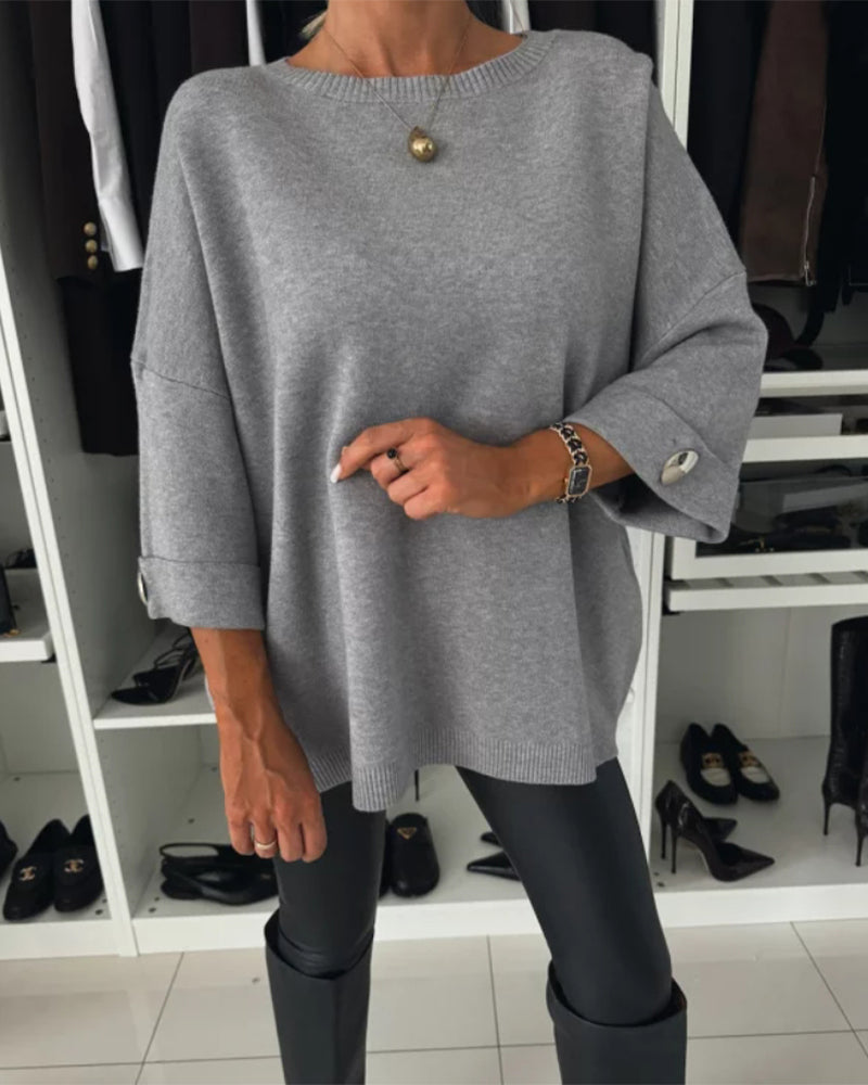 Drune | Pullover mit Rundhalsausschnitt und Knopfleiste in Unifarbe