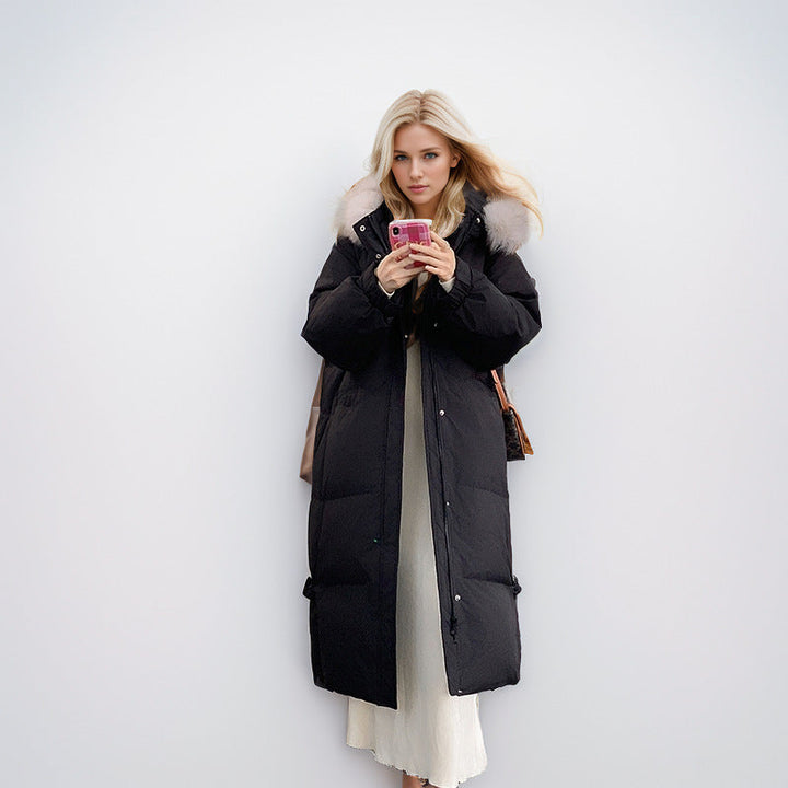 Drune | Glamouröse Überknie Baumwolljacke mit Fellkragen