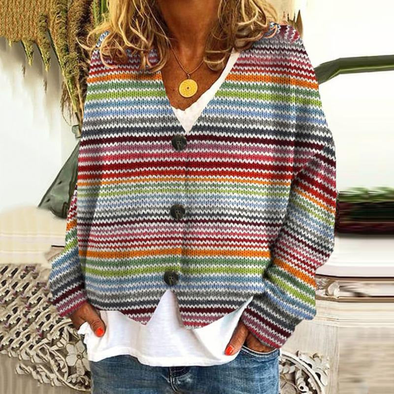 Drune | Strickjacke Weiche Strickware Lässige Passform V-Ausschnitt Knopfverschluss Alltag