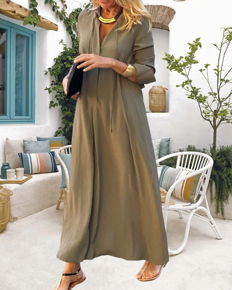Drune | Einfarbiges Einfaches Kleid mit Langen Ärmeln