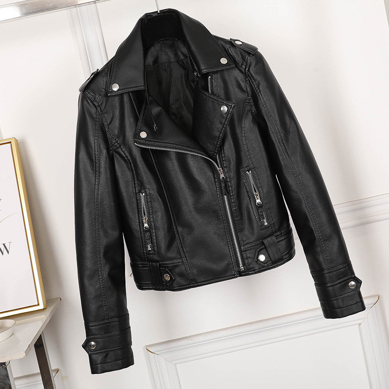 Drune | Damen Slimfit Schwarze Lederjacke Mit Revers Und Reißverschluss Für Frauen