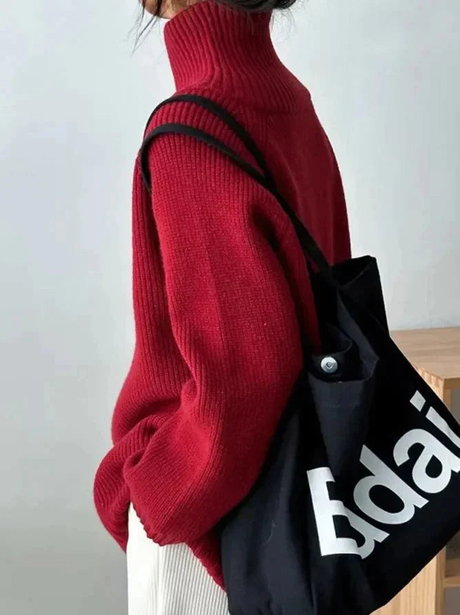 Drune | Roter Pullover mit hohem Halsausschnitt