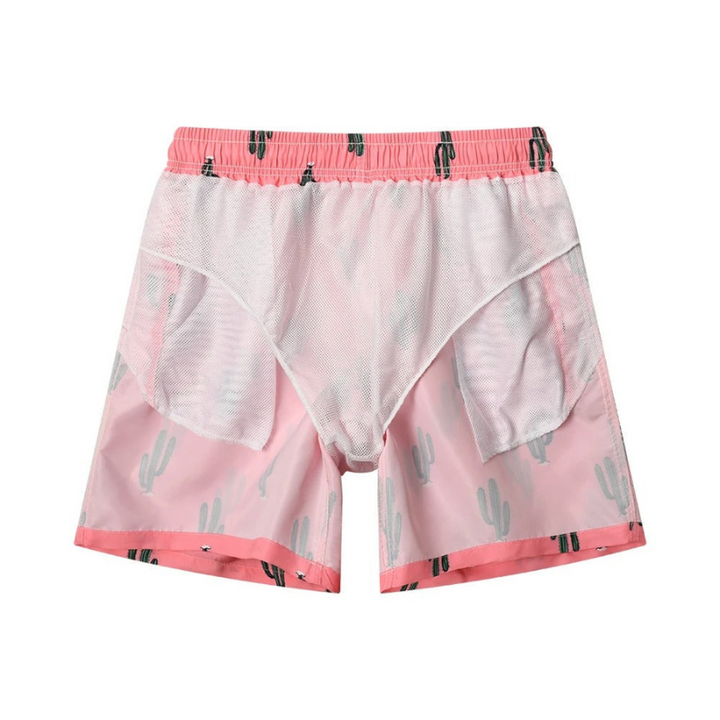 Drune | Herren Schwimmshorts Männer Sommer Shorts Mit Kaktusdruck Rosa