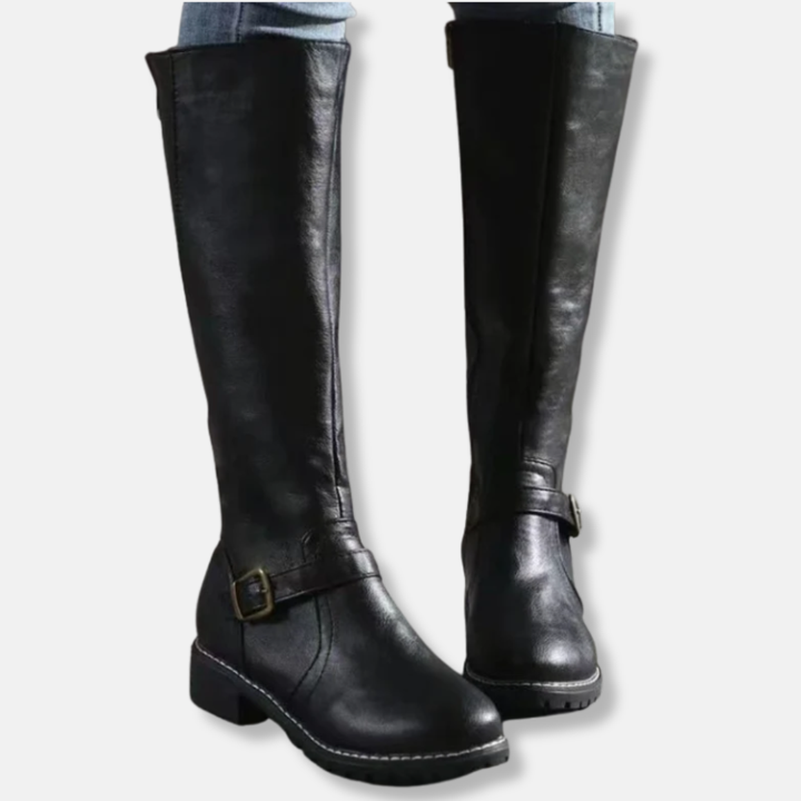 Drune | Stiefel - Kunstleder - Kniefester Schaft - Abgerundete Spitze - Niedriger Blockabsatz