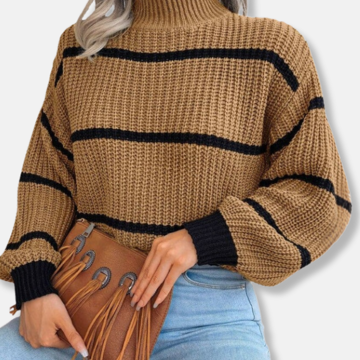 Drune | Strickpullover - Weicher gerippter Rollkragen - Lockere Passform - Klassische Streifen