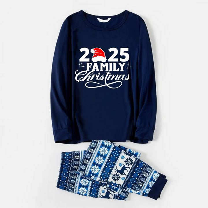 Drune | "2025 Familientag Weihnachten" Buchstaben Druck Blau Familie Passende Schlafanzug Sets