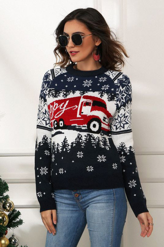 Drune | Schneeflocken- und Lkw-Druck Weihnachts-Pullover