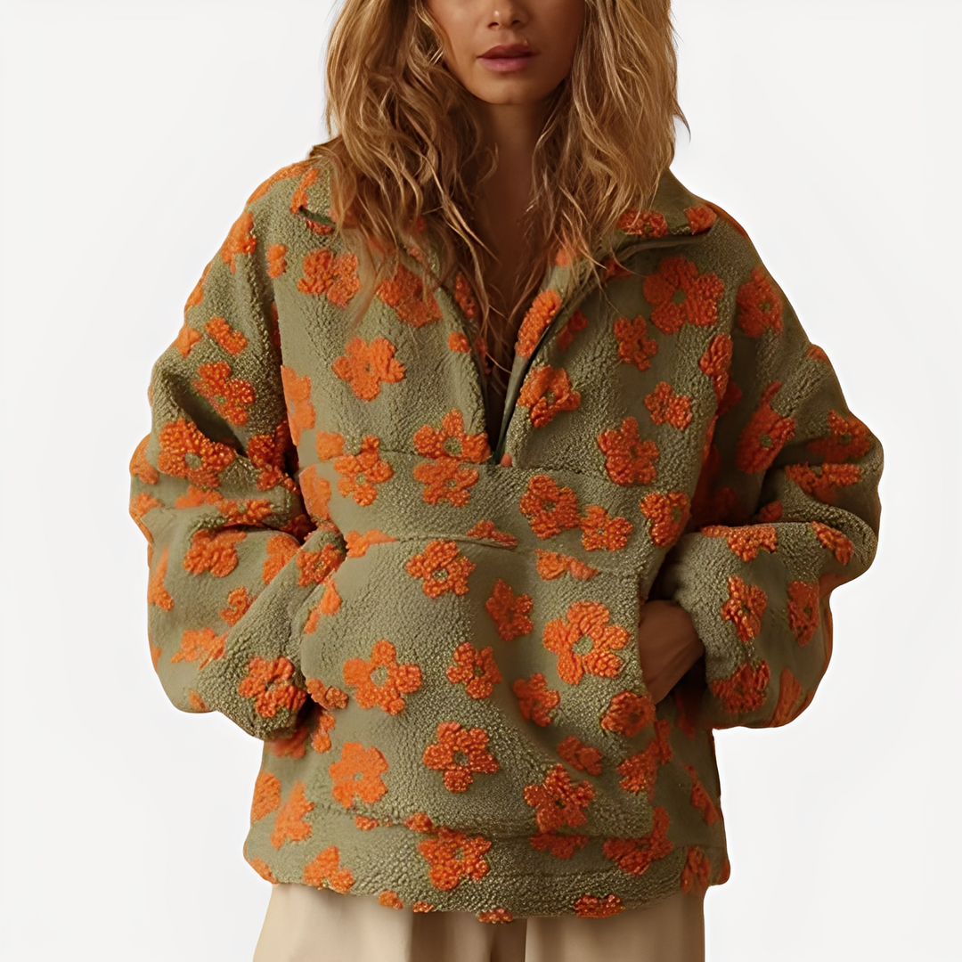 Drune | Damen-Sherpa-Pullover mit stilvollem Blumenmuster