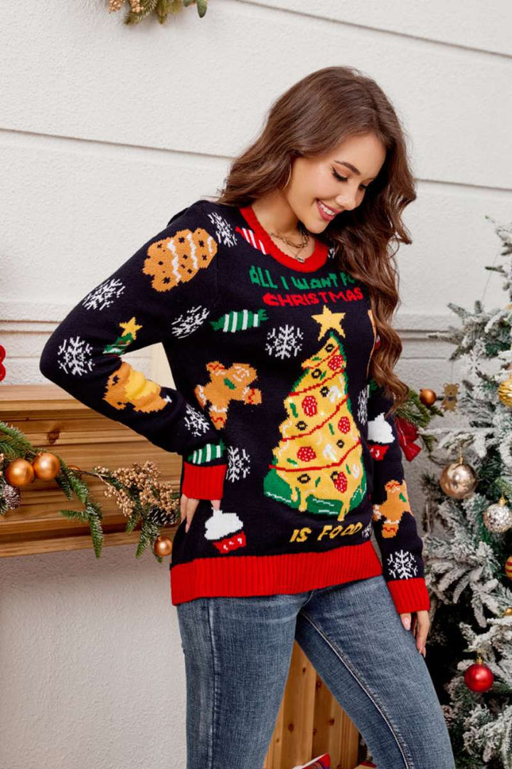 Drune | Lässiger Rundhals Pullover mit besticktem Weihnachtsbaum