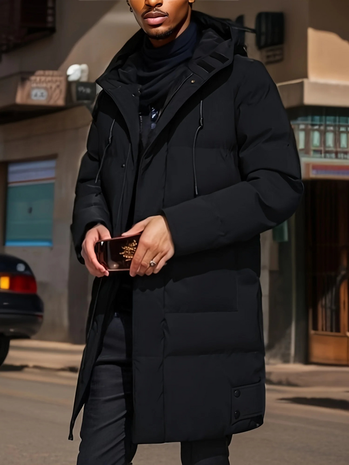 Drune | Lange gepolsterte Jacke mit Kapuze