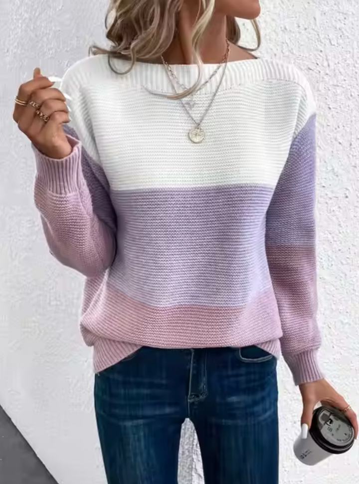 Drune | Casual Herbst Dreifarbiger Strickpullover für Frauen