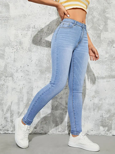 Drune | Hellblau Skinny Fit Jeans mit Hoher Taille für Frauen