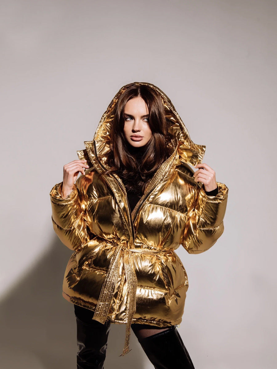 Drune | Cooler Glänzender Kapuzen Pufferjacke
