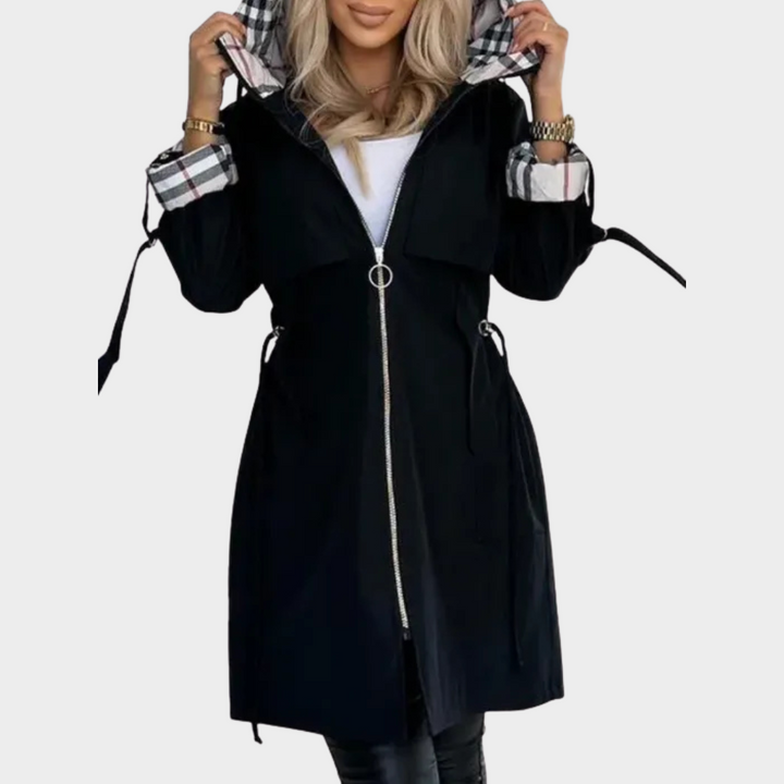 Drune | Lange Jacke mit Reißverschluss und Kapuze