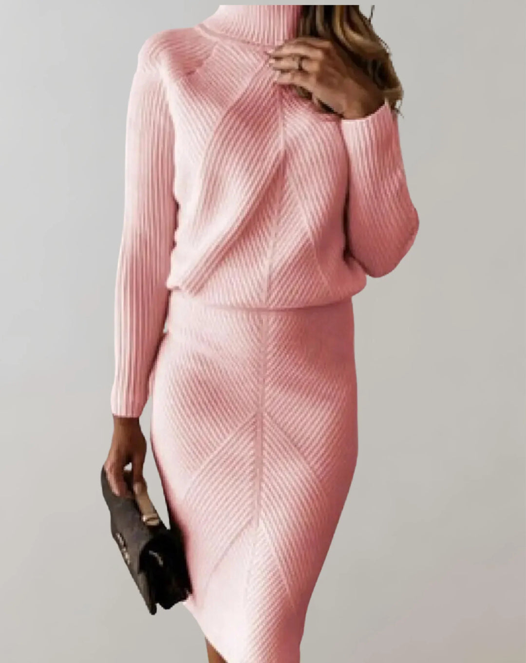 Drune | Satz Gerippter Zweiteiler Slim Passform Rollkragenpullover und Midi Rock