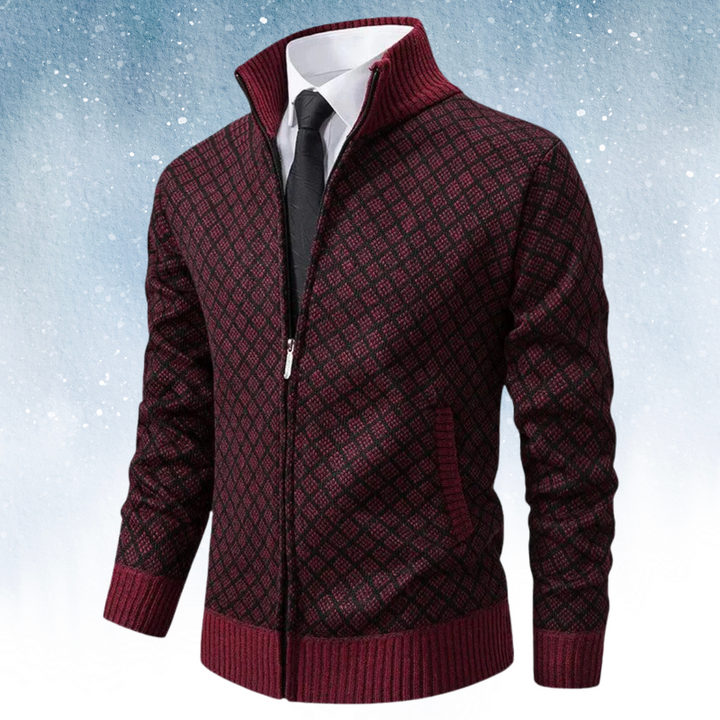 Drune | Strickjacke Reißverschluss Hoher Kragen Modernes Karomuster Bequeme Passform