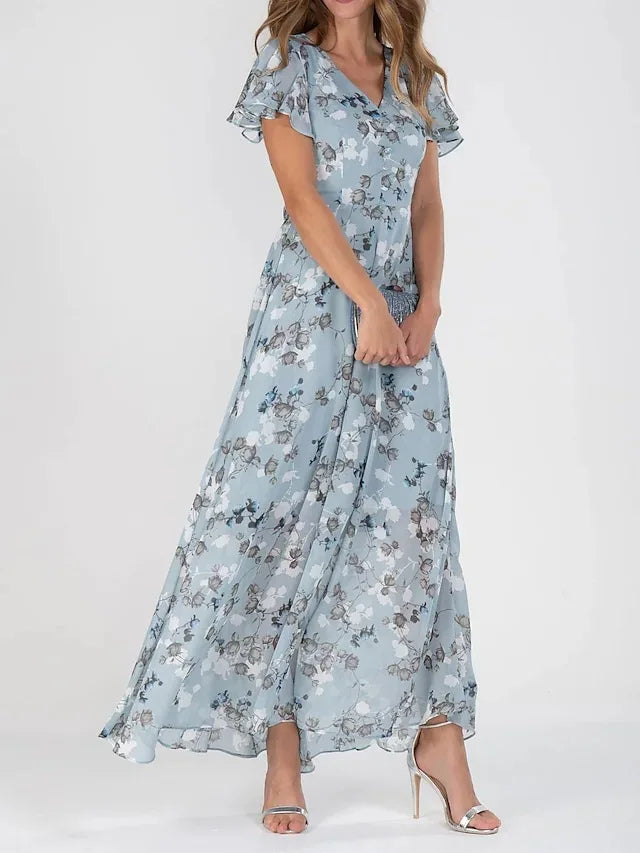 Drune | Elegante Blumen Chiffon Kleid