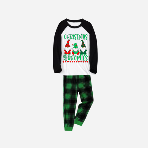 Drune | Schwarzes Raglan-Top mit grünem Karomuster Weihnachts-Pyjama-Set mit 