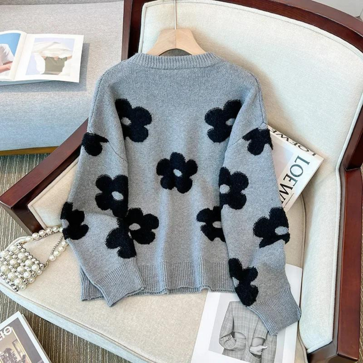 Drune Sweater | Luxuriöser, weicher Strickpullover für Damen mit Blumendesign