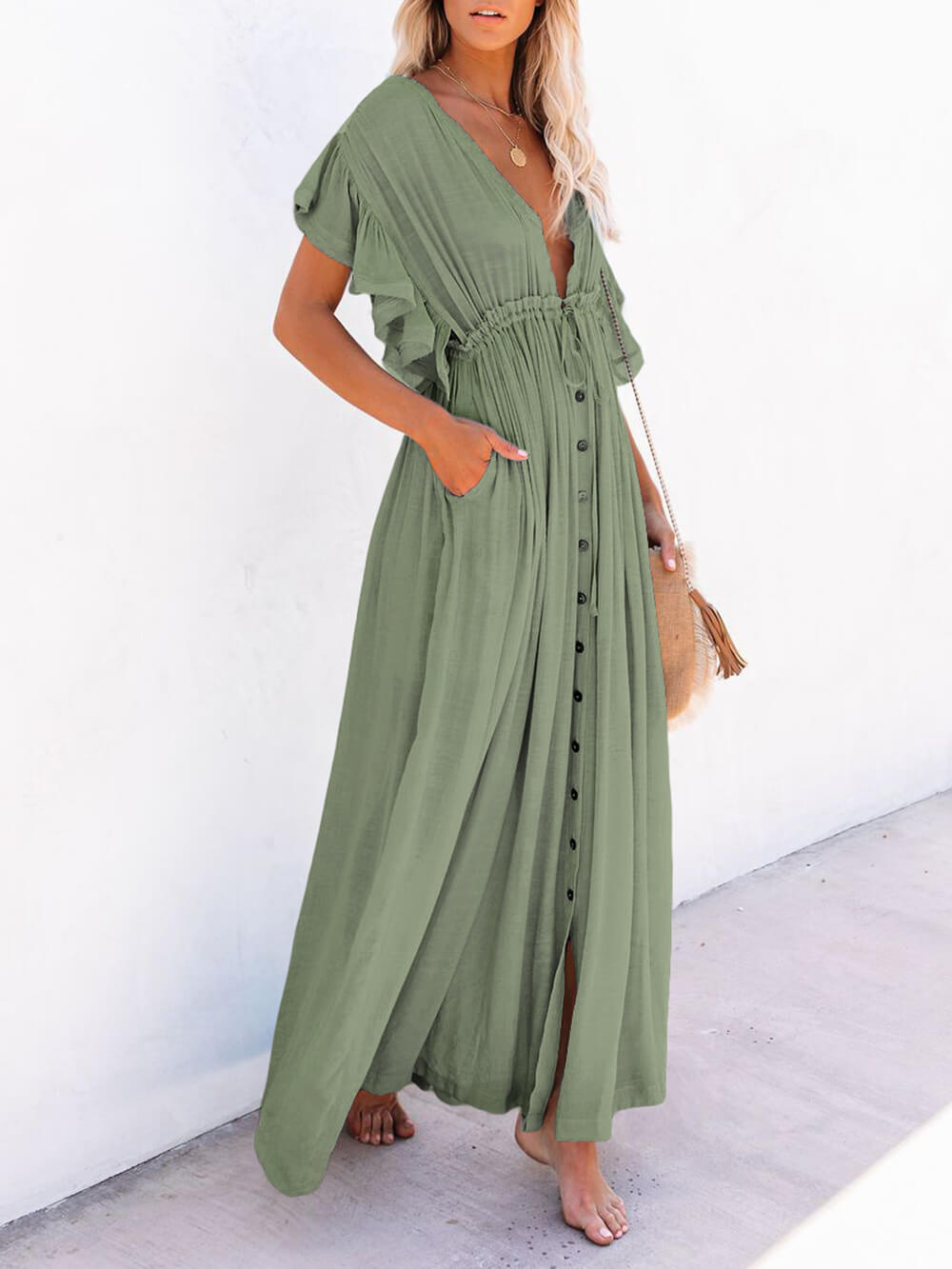 Drune | Stil Maxi Kleid mit Flatterärmeln für Frauen