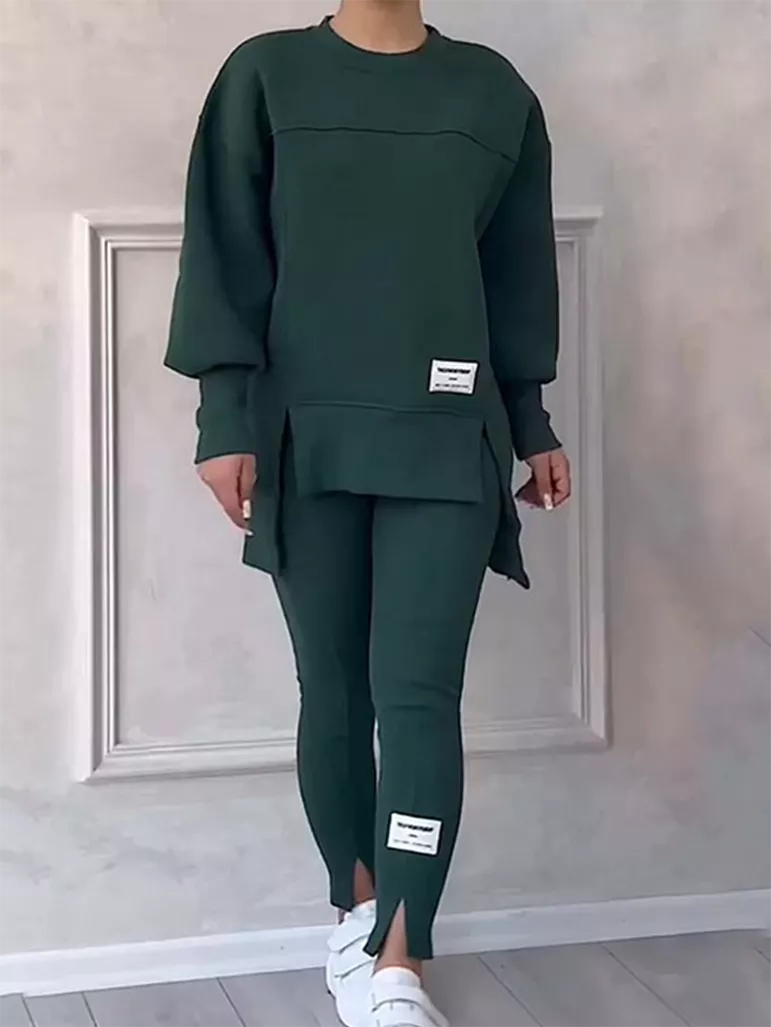 Drune | Eleganter Pullover mit Patchwork und Leggings-Set Ideal für den Winter