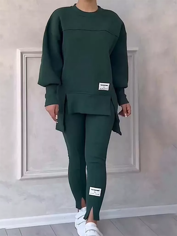 Drune | Eleganter Pullover mit Patchwork und Leggings-Set Ideal für den Winter