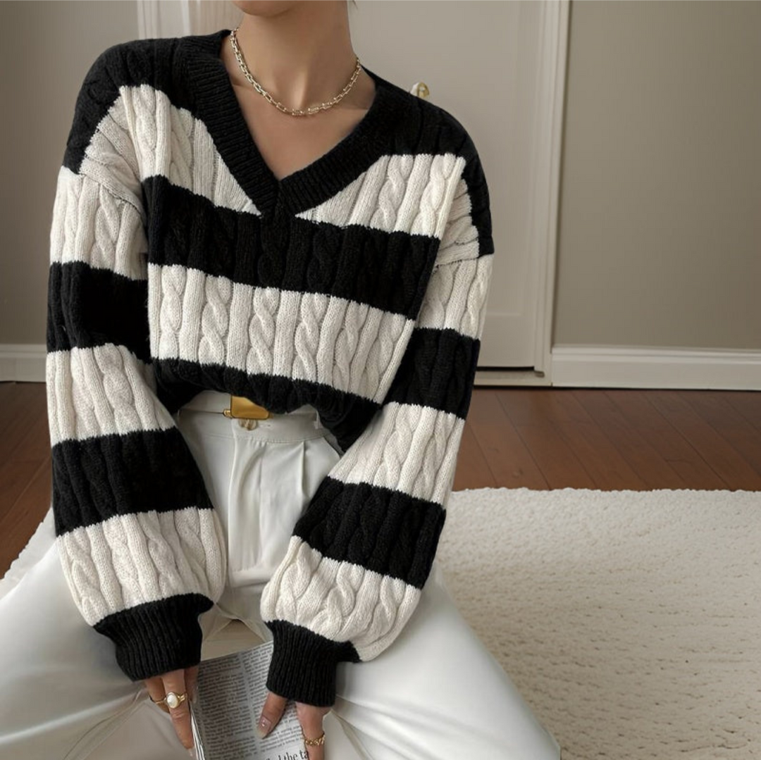 Drune | Langarmpullover für Frauen Schwarz Weiß