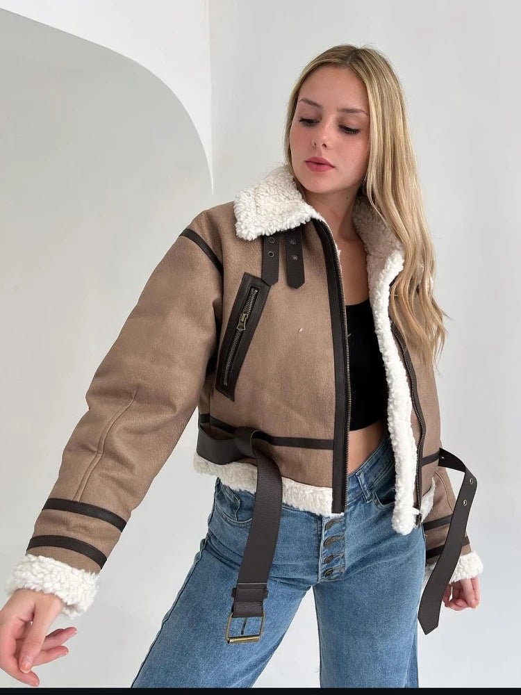 Drune | Aviator Jacke - Faux Shearling Futter - Gürteldesign