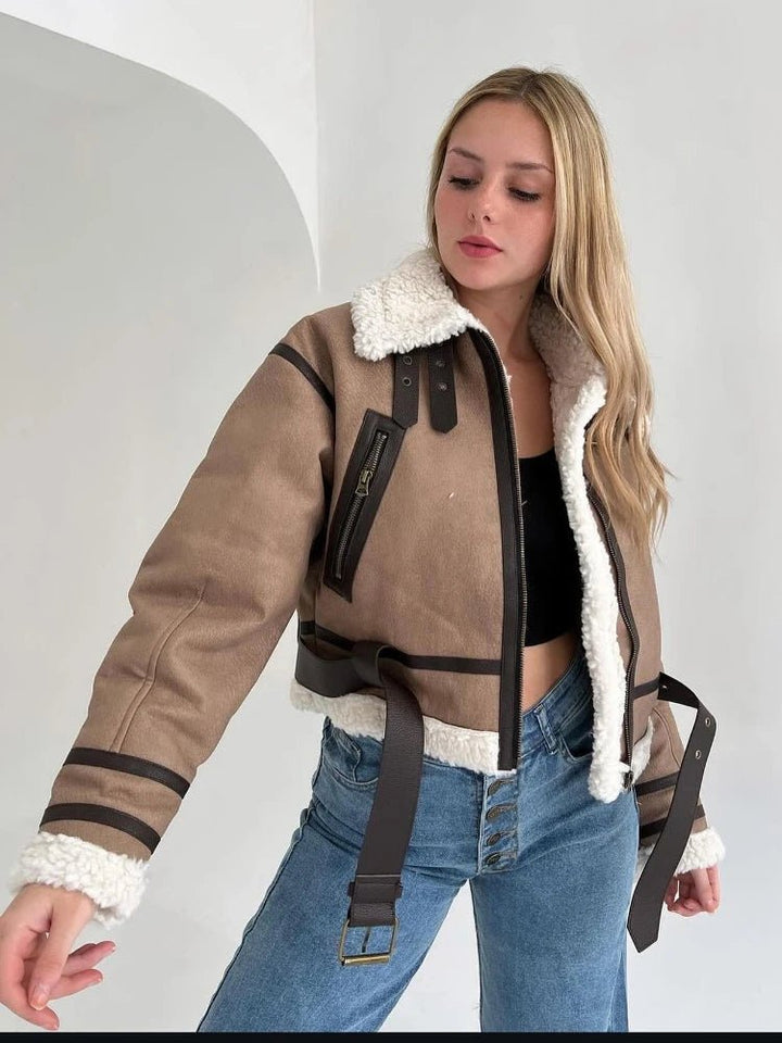 Drune | Aviator Jacke - Faux Shearling Futter - Gürteldesign