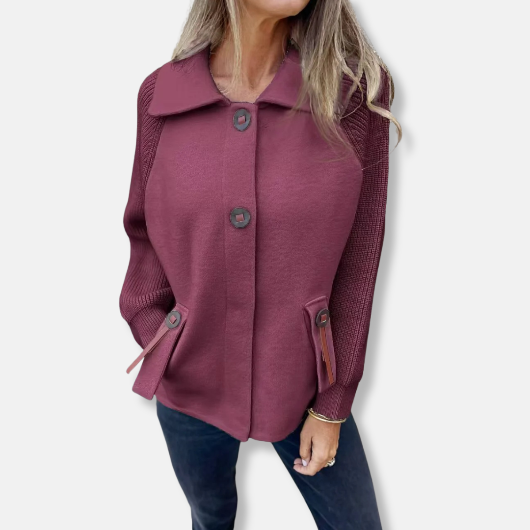 Drune | Jacke - Lässiger Schnitt - Gestrickte Ärmel - Mit Revers - Knopfverschluss