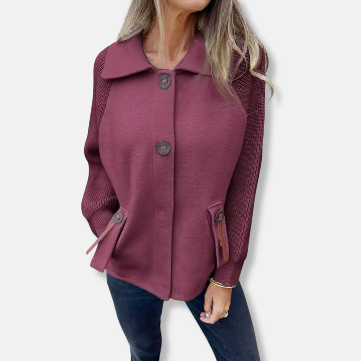 Drune | Jacke - Lässiger Schnitt - Gestrickte Ärmel - Mit Revers - Knopfverschluss