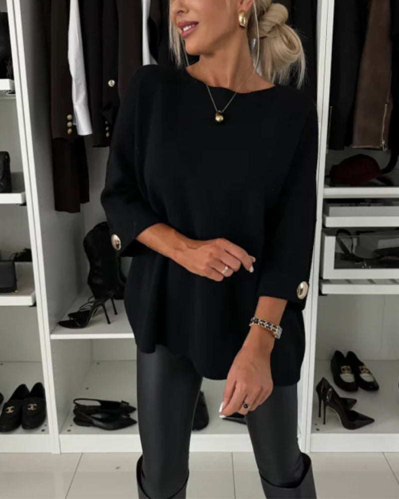 Drune | Pullover mit Rundhalsausschnitt und Knopfleiste in Unifarbe