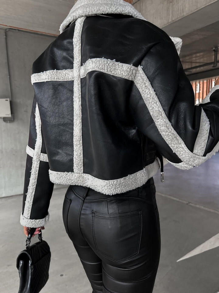 Drune | Elegante Lederjacke mit Plüschbesatz