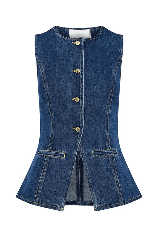 Drune | Denim Prinzessnähte Tasche Weste Top