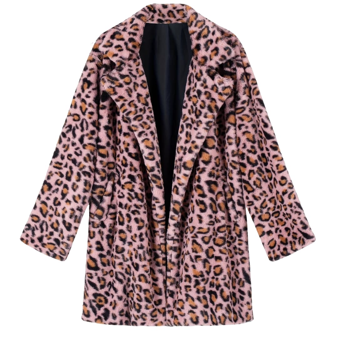 Drune | Plus Size Leopardenmuster Offene Front Langarmjacke