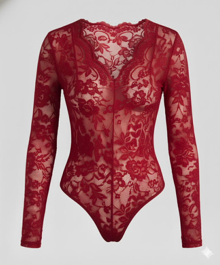 Damen Spitzenbody Langarm V-Ausschnitt | Drune