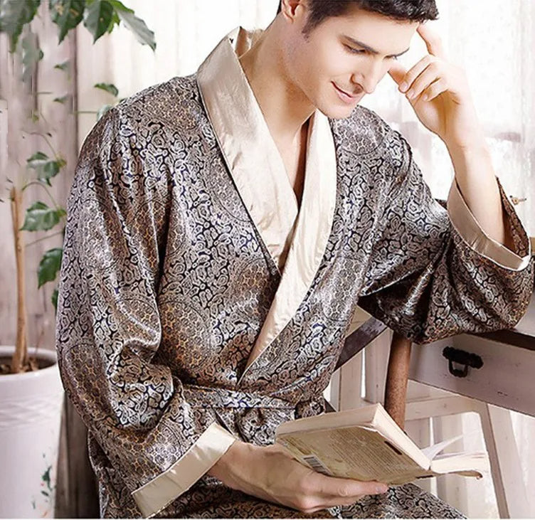 Drune | Golddruck Luxus Satin Bademantel